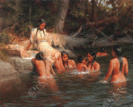 洗澡的女人油画图片