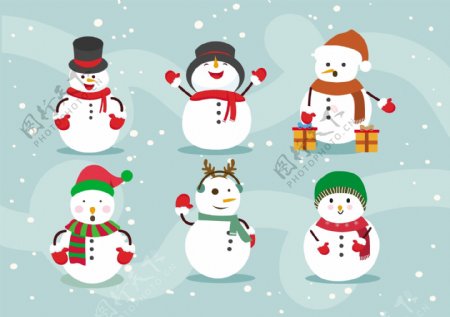 圣诞插图与各种设计元素构成雪人自由向量