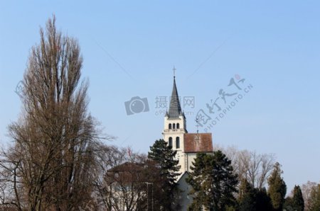 教会尖顶伯格景观Romanshorn瑞士