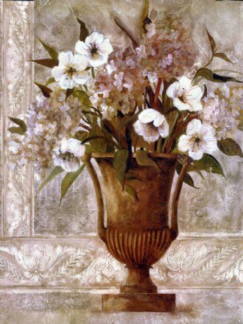 美丽的鲜花与花瓶油画写生