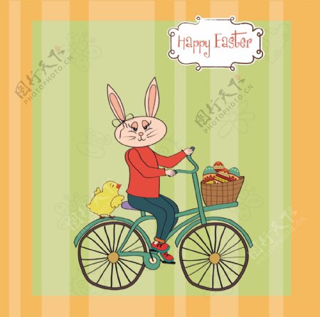 兔子骑自行车的复活节卡片