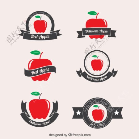 6款红色苹果标签矢量素材