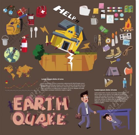 卡通地震预防信息图矢量素