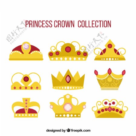 镶嵌红宝石的金色皇冠矢量设计素材