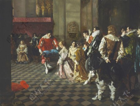 欧洲宫廷人物油画装饰画背景