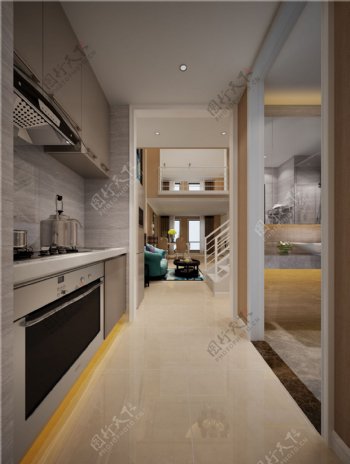 欧式简约厨房卫生间走廊设计图