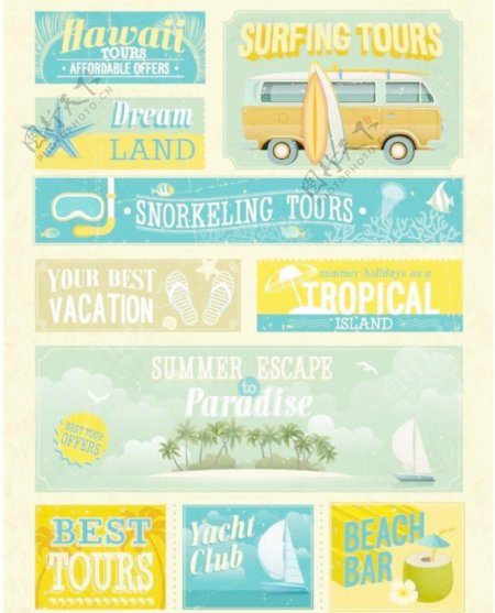 怀旧的夏威夷假期海报矢量素材