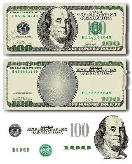 100美元钞票花纹装饰矢量素材