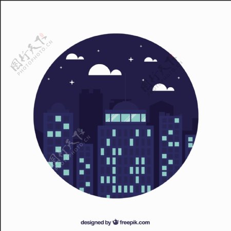 摩天大楼在夜晚的城市