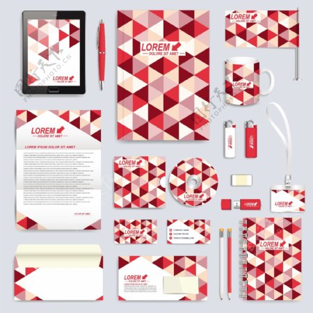 红色几何图形企业VI设计模板矢量素材