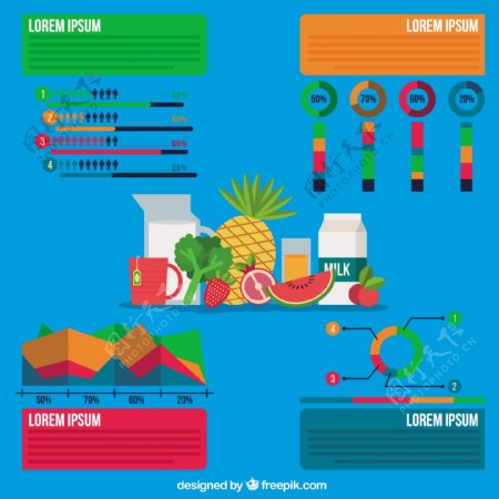 食品信息图表在蓝色的背景