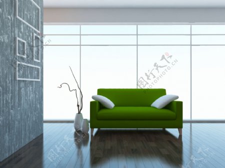 绿色沙发客厅效果图图片