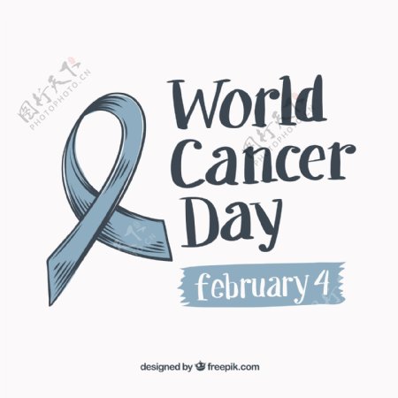 世界癌症日背景与手绘丝带
