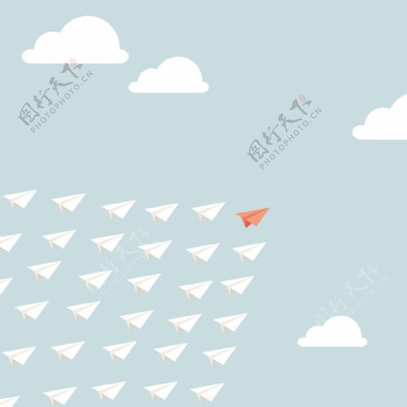 纸飞机在天空中飞翔