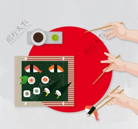 日式料理和筷子的用法矢量素材下载