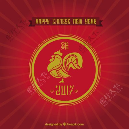 新年快乐中国复古背景与金鸡画