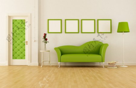 客厅内的绿色沙发