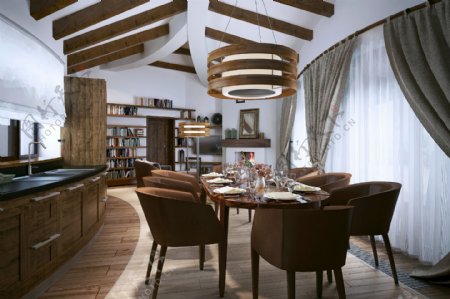 木质花纹饭厅家具设计图片
