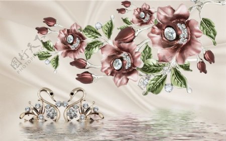 钻石花朵背景墙图片1