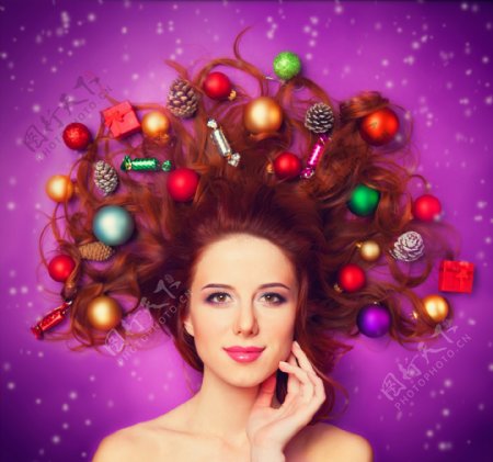 圣诞创意发型美女图片