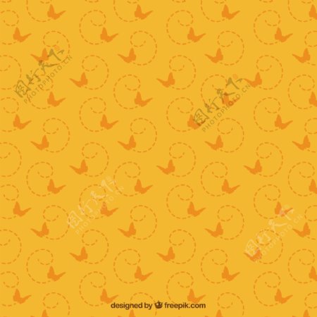 蝴蝶在平面设计中飞舞的橙色图案