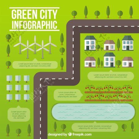在平坦的道路infography绿色城市设计