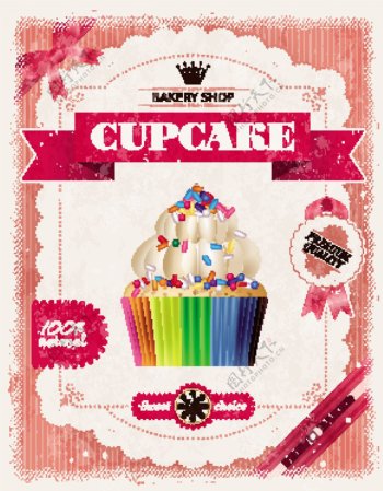 彩色纸杯蛋糕蕾丝边海报矢量素材