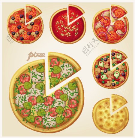 6款美味披萨快餐设计矢量素材