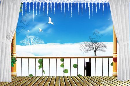 冬季风景分层插画PSD源文件