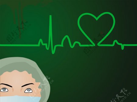 护士在绿色背景的心跳