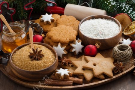 圣诞饼干与食物原料图片