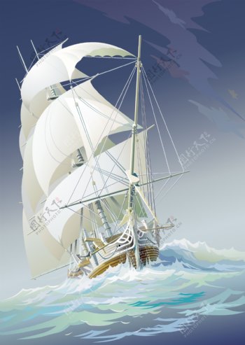 大海上航行的帆船