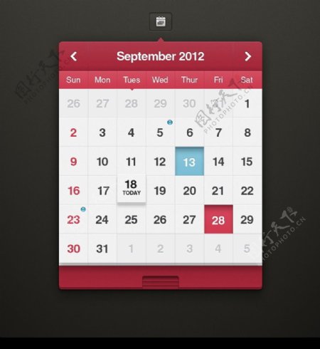 红白简约手机日历界面UI设计素材