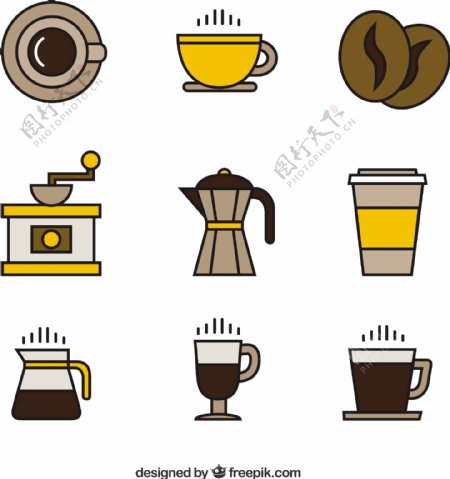 黄色和棕色色调的咖啡图标