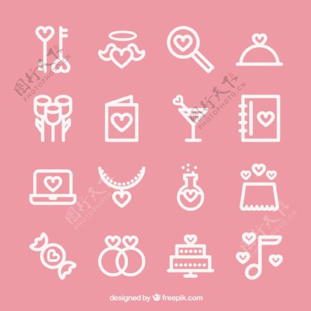 情人节的图标集在粉红色的背景