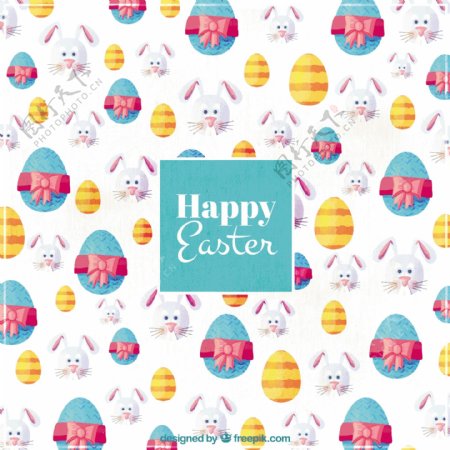 复活节大背景与装饰兔和蛋