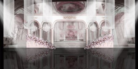 爱在罗马宫廷风浪漫水粉欧式婚礼背景墙舞台效果图