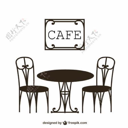 创意黑色咖啡馆桌椅矢量素材图片
