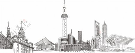上海东方明珠陆家嘴矢量线稿图片