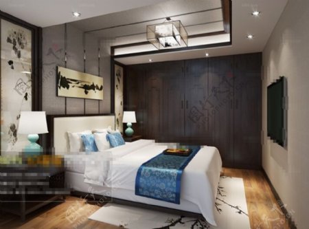 中式现代卧室效果图设计素材