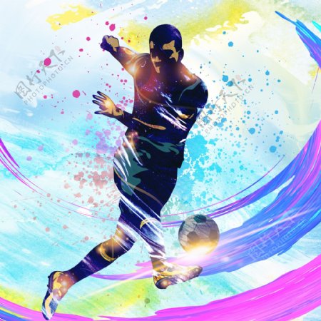 人物足球渲染彩色背景素材