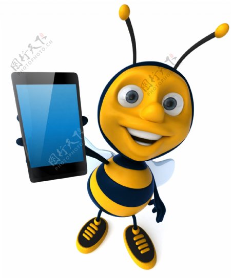 拿着触屏手机的蜜蜂图片