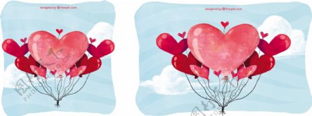 水彩背景与心形气球