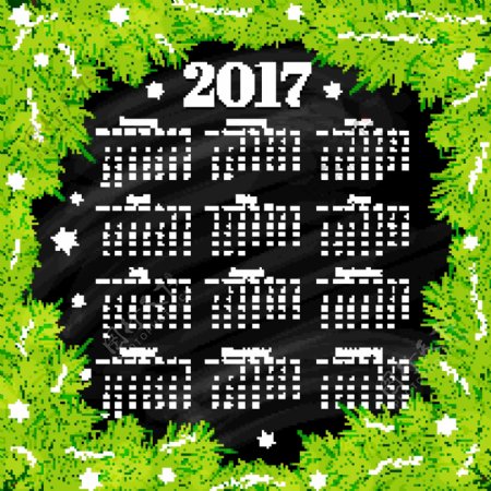 年历日历绿叶2017年日历设计矢量素材