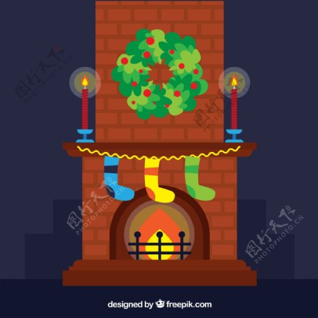 壁炉背景与圣诞元素