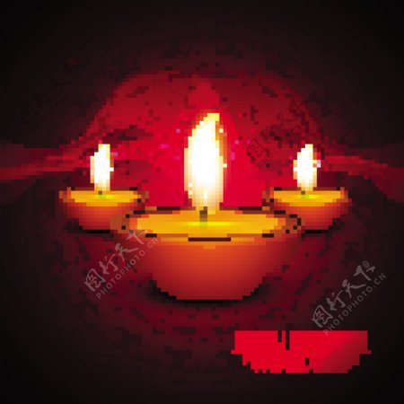 排灯节在红色背景的三支蜡烛