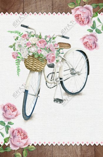 浪漫玫瑰和自行车背景