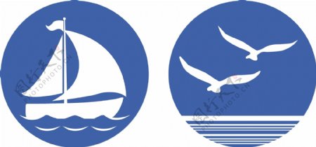 海上小船海鸥图标