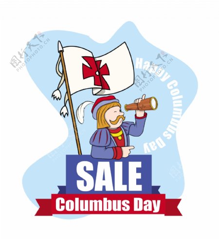 哥伦布日销售卡通人图形的旗帜