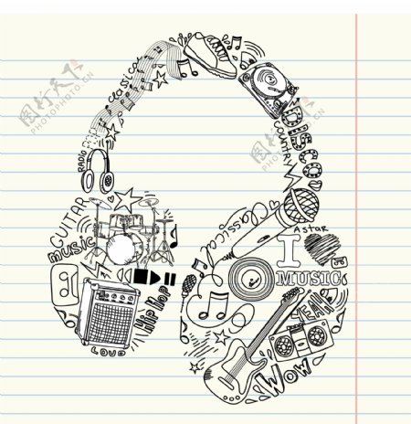 音乐涂鸦的耳机的形状